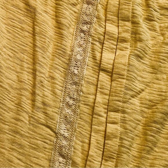 F.A.N.G. Mustard Yellow Boho Peasant Top L | Lace Trim & Bead Tie Accent - Picture 7 of 9